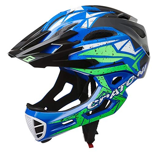 Mountain Bike Helmet : C-Maniac Pro Downhill Full Face Helmet Chin Bar Mountain Bike Helmet, Black-Blue-Green, L-XL (58-61 cm)
