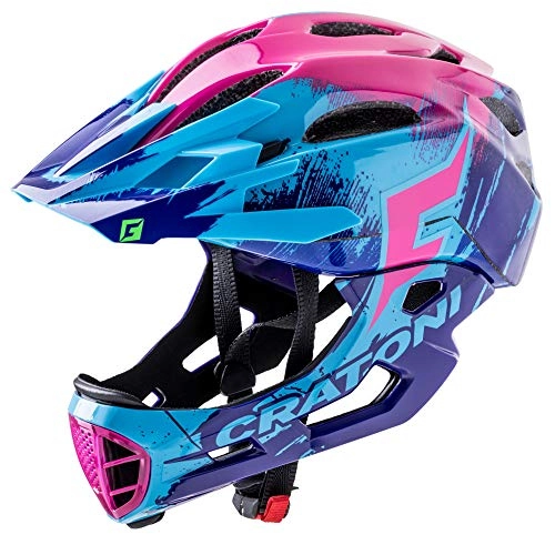 Mountain Bike Helmet : C-Maniac Pro Downhill Full Face Helmet Chin Bar Mountain Bike Helmet, lila-blau-pink, M-L (54-58 cm)