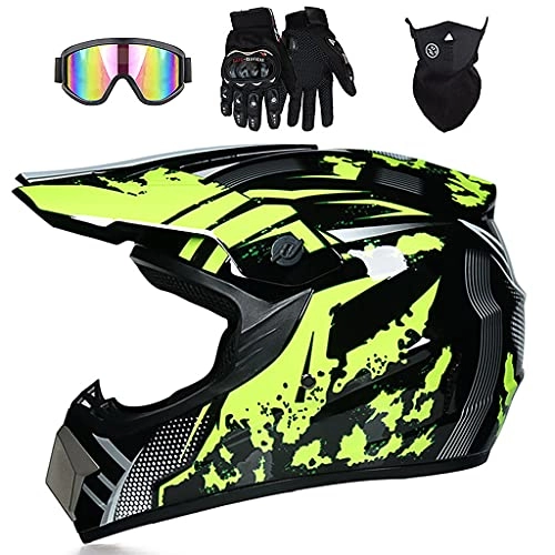 Mountain Bike Helmet : CANG Motocross Helmet Adult Green Youth Adult BMX Bicycle MTB ATV Offroad DH Helmet With Goggles / Gloves / Mask, Green-S:52~53cm