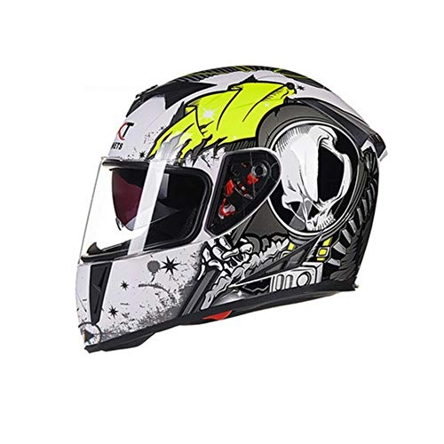 Mountain Bike Helmet : CASQUE FAFY Full Face Mountain Bike Helmet Anti-fog Double Mirror Helmet Impact Resistant Scratch Resistant Anti-Dust ABS Adults Unisex, White(green)-M