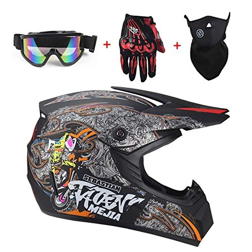 Mountain Bike Helmet : CFYBAO Downhill helmet lightweight motocross full face Helmet goggles mask gloves (Set of four pcs) BMX ATV MTB Scooter integral Helmet, M