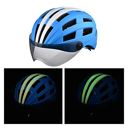 Mountain Bike Helmet : CHHNGPON Riding helmet Cycling Helmet for Men Women with Goggles Race Mountain Road Bike Helmet Bicycle Head Protector MTB Helmet (Color : Blue White)