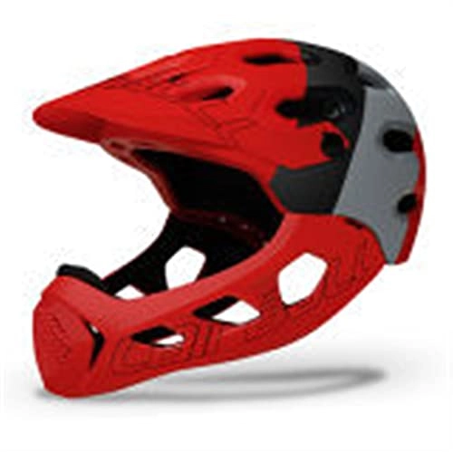 Mountain Bike Helmet : Children's full face bicycle helmet Adult Full Face Bicycle Helmet MTB Mountain Road Bike Full Face Helmet Helmet Adjustable (Color : Black gray red, Size : (56-62CM))