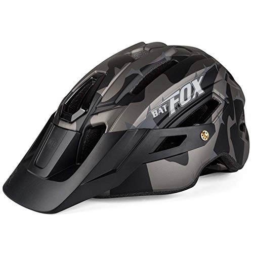 Mountain Bike Helmet : Cool Mountain Bicycle Helmet Camouflage Helmet Mtb Road Bike Riding Helmet Big Brim Hat With Tail Light Bat Fox Safety Helmet, Black Ti Gray