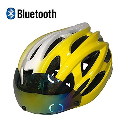 Mountain Bike Helmet : Cycle Helmet Adults, Unisex Mountain Bicycle Helmet with Bluetooth Wireless, Lightweight Comfortable Adjustable Safety Helmet for Men Women Outdoor Sport Riding Bike Helmet, Yellow