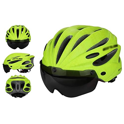 Mountain Bike Helmet : Cycling Helmet A Pair Of Lenses Integrated Mountain Bike Equipment Magnetic Goggles Riding Helmet Suitable for City, Road or Mountain Bike (Color : Green, Size : 62cm)