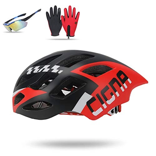 Mountain Bike Helmet : Cycling Helmet, Adult Bike Helmet with Gloves And Goggles Ultralight Road Bike Helmet Men Women Sports Safety Mountain MTB Bicycle Helmet 57-62Cm, Red