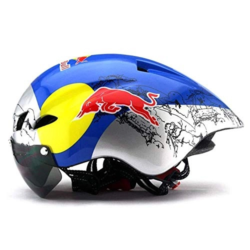 Mountain Bike Helmet : Cycling helmet mountain bike bicycle goggles mountain bike helmet helmet pneumatic cycling bicycle eternal (Color : Red Bull color)