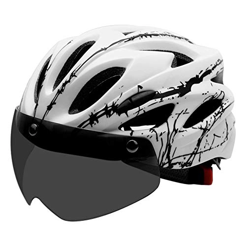 Mountain Bike Helmet : Dagea Lightweight Bike Cycling Helmet, With Removable Visor Goggles Bike Taillight Intergrally-molded Mountain Road MTB Helmet, White