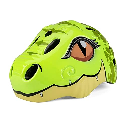 Mountain Bike Helmet : DAHDXD 3-8 Years Bicycle Children's Helmets Dinosaur Safety Cycling MTB Road Bike Ultralight Helmet Riding Integrally Molded Ski Helmet (Color : Green)