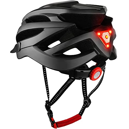 Mountain Bike Helmet : DesignSter LED Lightweight Bike Helmet with Rear Light - 21 Vents, Adjustable Mountain Road Bicycle allround cycling Helmet Mens Women Youth for Bike Riding (58-61CM with Visor, Black)