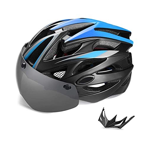 Mountain Bike Helmet : DIMPLEYA Bike Helmet with Detachable Magnetic Goggles Removable Sun Visor Mountain & Road Bicycle Helmets for Men Women Adult Cycling Helmets, Blue