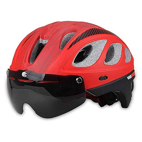 Mountain Bike Helmet : DIMPLEYA Bike Helmet with Detachable Magnetic Goggles Visor And Back Light Mountain & Road Bicycle Helmets Adjustable Size UV Protective Adult Cycling Helmets, Red