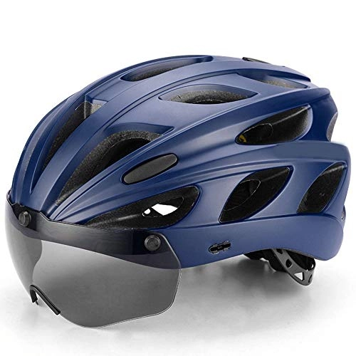 Mountain Bike Helmet : DKee Cycling Helmet Mountain Road Bicycle Helmet With Goggles Polarized Bright Men And Women (Color : Blue)