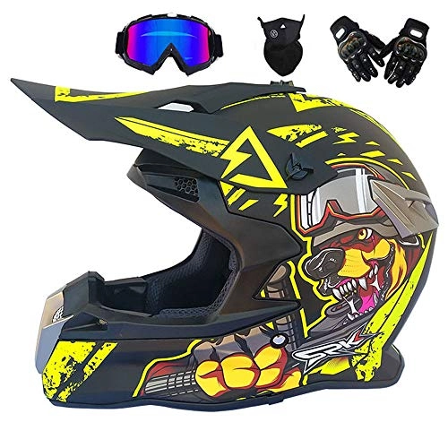 Mountain Bike Helmet : DNACC Motorcycle Helmet Off-Road Helmet Comfortable And Breathable Four Seasons Helmet Men'S Downhill Helmet With Cycling Gloves, Mask And Sun Protection Goggles Full Face Helmet (Black&Yellow, L), XXL