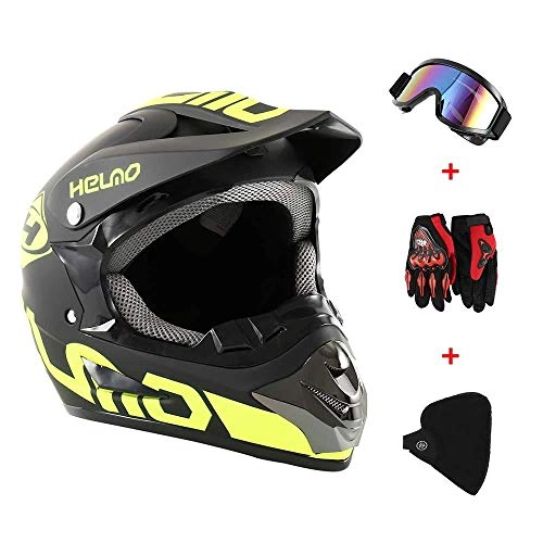 Mountain Bike Helmet : DYCLE Adult Off-road Helmet Mountain Bicycle Motorcycle Helmet 4 Pieces Helmet + Gloves + Glasses + Mask, Colour3