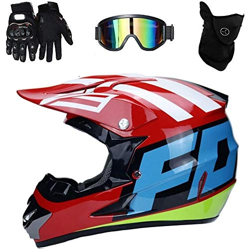 Mountain Bike Helmet : DYCLE Motocross Helmet Man Woman Mountain Bicycle Helmet 4 Pieces Helmet + Gloves + Glasses + Mask, Colour7-XL58-59cm
