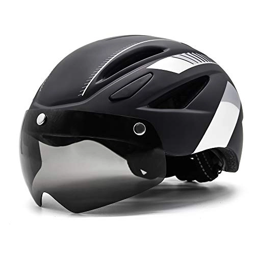 Mountain Bike Helmet : EASTINEAR Adults Bike Helmet for Men Women Magnetic Goggles Cycling Helmet with USB Rechargeable LED Light Mountain & Road Bicycle Cycle Helmet Shield (Black White)