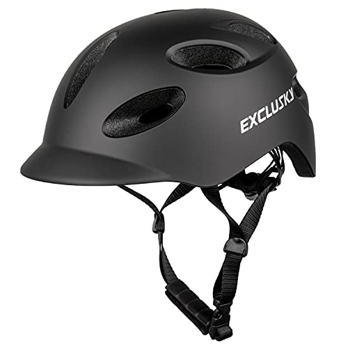 Mountain Bike Helmet : Exclusky Adult Bike Scooter Helmet with Rechargeable USB Safety Light for Urban Commuter CE Certified (black)
