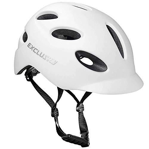 Mountain Bike Helmet : Exclusky Adult Bike Scooter Helmet with Rechargeable USB Safety Light for Urban Commuter CE Certified (white)