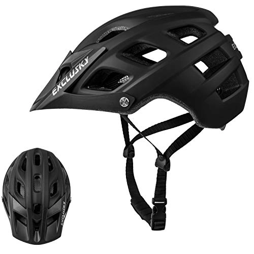 Mountain Bike Helmet : Exclusky Mountain Bike Helmet, Easy Attached Visor Safety Protection Comfortable Lightweight Cycling Mountain & Road Bicycle Helmets for Adult Men Women （Black）