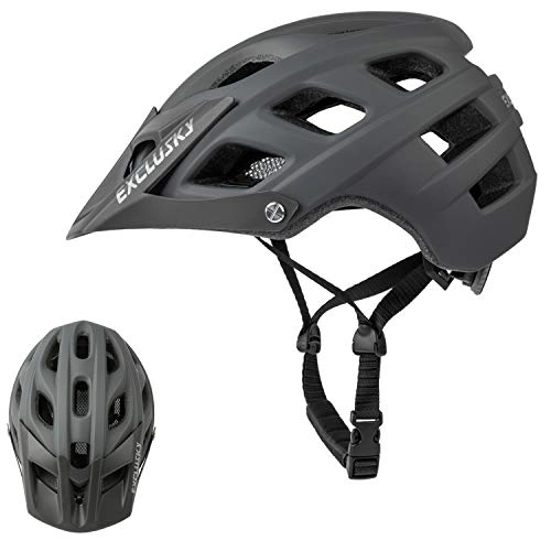 Mountain Bike Helmet : Exclusky Mountain Bike Helmet, Easy Attached Visor Safety Protection Comfortable Lightweight Cycling Mountain & Road Bicycle Helmets for Adult Men Women (gray)