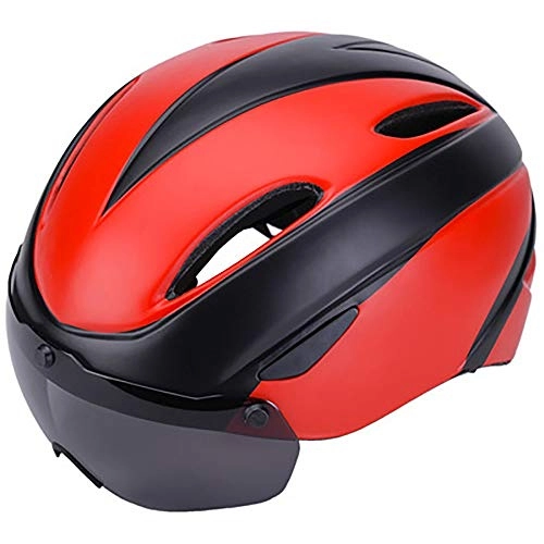 Mountain Bike Helmet : Faus Koco Magnetic Goggles Helmet Integrated Bicycle Helmet Mountain Bike Riding Helmet Men And Women Breathable Helmet (Color : Red)