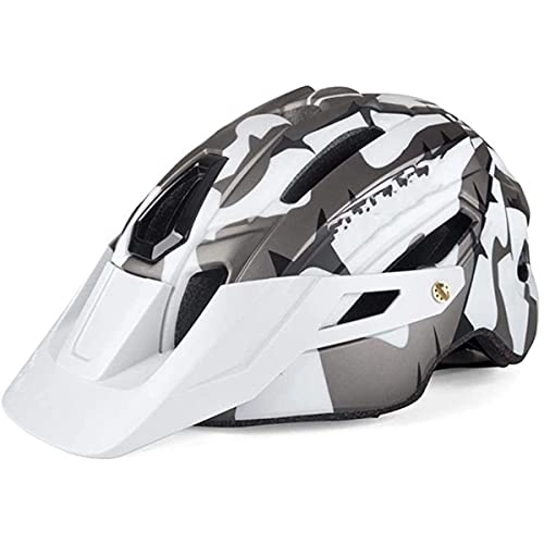 Mountain Bike Helmet : FFKL Bicycle Helmet Camouflage Helmet Mtb Road Bike Riding Helmet Big Brim Hat With Tail Light Safety HelmetVIIPOO, White titanium