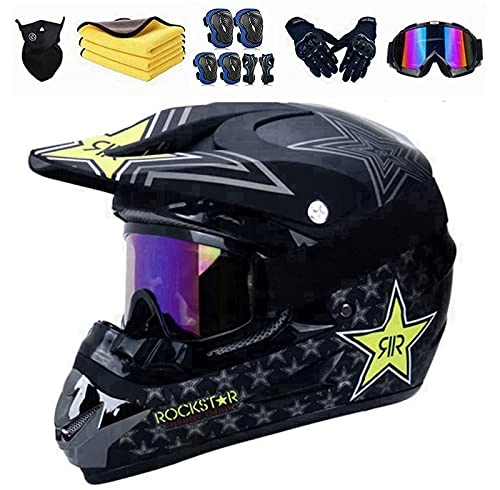 Mountain Bike Helmet : Fullface MTB helmet for children, comes with 5 gifts, ventilation openings for motorcycling, motocross, road bike, off-road. ABS shell, safety standard DOT. (S=54-55 cm)