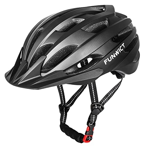 Mountain Bike Helmet : FUNWICT Mtb Mountain & Road Bike Helmet for Adult Men Women, Lightweight Cycle Helmet with Detachable Sun Visor, Adjustable Bicycle Helmet for Cycling (L: 22.4-24 inches, Black Titanium)