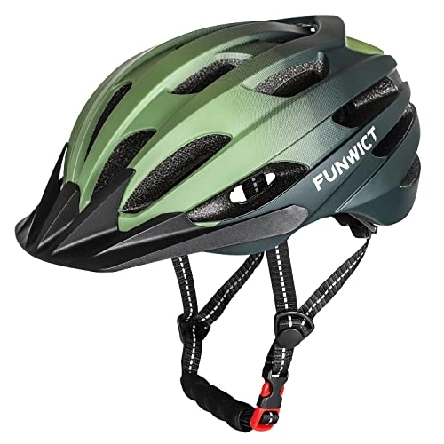 Mountain Bike Helmet : FUNWICT Mtb Mountain & Road Bike Helmet for Adult Men Women, Lightweight Cycle Helmet with Detachable Sun Visor, Adjustable Bicycle Helmet for Cycling (L: 22.4-24 inches, Dark Green)