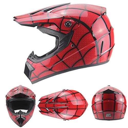Mountain Bike Helmet : FYBAO Spider-net full face downhill helmet with goggles mask gloves net pocket mountain bike motorbike off-road racing helmet for men and women, Bright Red, M