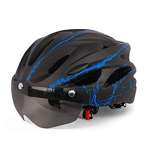 Mountain Bike Helmet : G&F Bike Helmet with Detachable Goggles Visor 18 Vents MTB Cycle Helmets Lightweight 54-62cm for Mens Womens (Color : Blue, Size : 54-62)