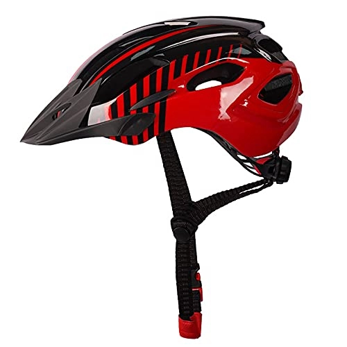 Mountain Bike Helmet : G&F Cycle Helmet with Detachable Visor and LED Light Mountain Road Bicycle MTB Adjustable Bicycle Helmets for Adult (Color : Red, Size : 54-63)