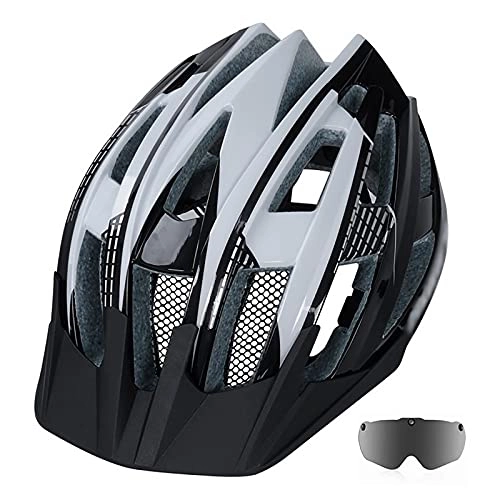 Mountain Bike Helmet : G&F MTB Bike Helmet with Detachable Magnetic Goggles Visor and Safety Rear Light 25 Vents Lightweight Breathable Cycling Helmet for Adult (Color : White, Size : 54-61)