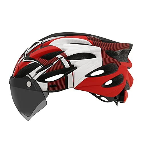Mountain Bike Helmet : G&F MTB Bike Helmet with Detachable Visor LED Taillight Insect Net Padded Cycle Bicycle Helmets Lightweight for Adult Men and Women (Color : Red, Size : 54-61)