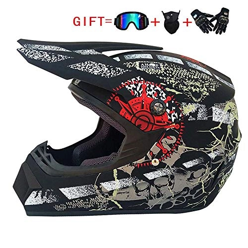 Mountain Bike Helmet : GMSM Bicycle Helmet BMX Mountain Road Bicycle MTB Helmets Detachable Full Face Motocross Helmet Off Road Downhill Dirt Bike ATV Motorbike Helmet (Gloves, Goggles, Masks, Set of 4), L