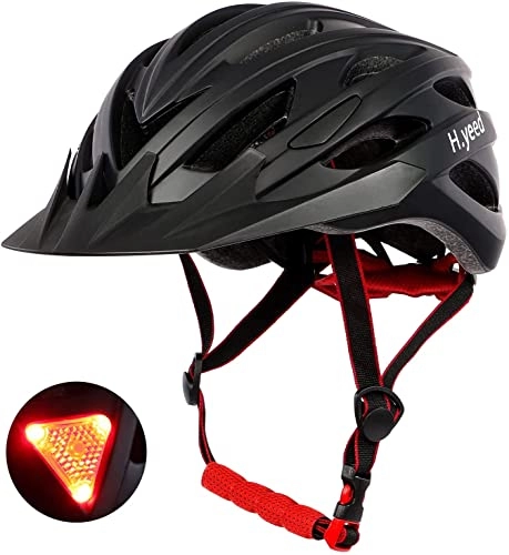 Mountain Bike Helmet : H.yeed Bike Helmet with Detachable Sun Visor, Bicycle Helmet with Light, Allround Cycling Helmets for Adults Men and Women, Breathable Lightweight and Adjustable Size for Head Size 57-61cm