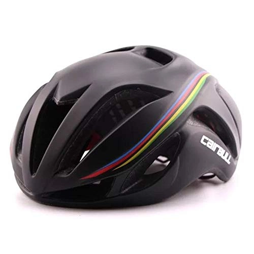 Mountain Bike Helmet : Heemtle Ultralight Bike Helmet EPS+PC Cover MTB Road Bicycle Helmet Integrally Mold Black+Multicolored stripes（adjustable：56cm-62cm）