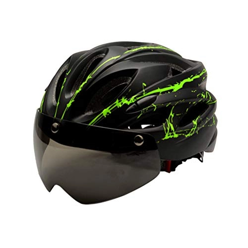 Mountain Bike Helmet : HEITIGN Bike Helmet, Detachable Magnetic Goggles Visor Mountain and Road Bicycle Helmets, Adjustable Adult Cycling Helmets, UV Protective, PC Shell, Anti-sweat Belt, Green