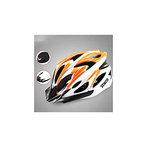 Mountain Bike Helmet : Helmet bicycle riding mountain bike electric bicycle road male balance equipment female bicycle helmet-Orange and white—removable brim