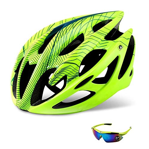 Mountain Bike Helmet : Helmet MYKK Ultralight Mountain Bike Road Bike Helmet with Sunglasses Men Women Riding Cycling Safety Helmet In-mold DH MTB Bicycle Helmet L(58-62) Green