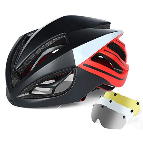 Mountain Bike Helmet : Helmet Yuan Ou Helmet Cycling Bike Ultralight Breathable Riding Mountain Road Bicycle Mtb Safe Men Women 56-62cm Black Red 3 Lenses