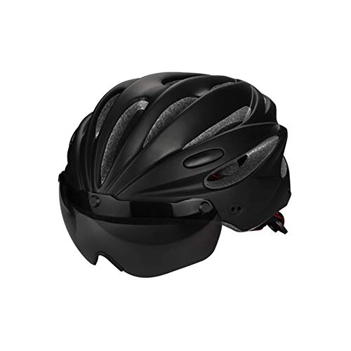Mountain Bike Helmet : Helmet Yuan Ou High Density Eps Cycling Helmet With Visor Magnetic Goggle Integrally-molded Mtb Road Bike Helmet 56-62cm BLACK 2