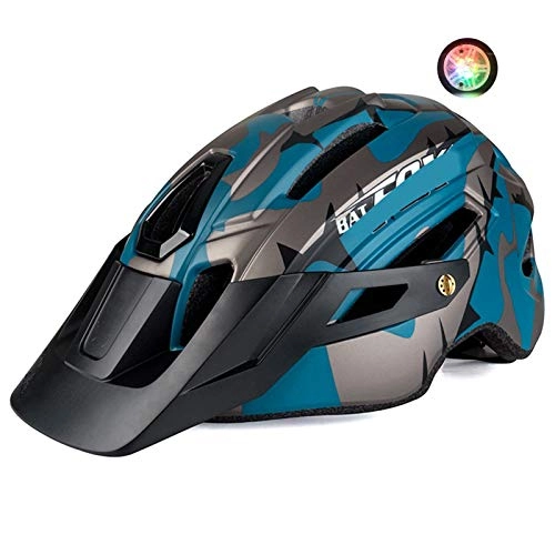 Mountain Bike Helmet : Helmet Yuan Ou MTB Bicycle Helmet Camouflage Helmet Mountain Road Bike Riding Helmet With Tail Light L(58-61cm) Blue black Tigray
