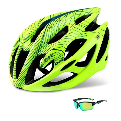 Mountain Bike Helmet : Helmet Yuan Ou Professional Road Mountain Bike Helmet with Glasses Ultralight DH MTB All-terrain Bicycle Helmet Sports Riding Cycling Helmet L(58-62) Green 2