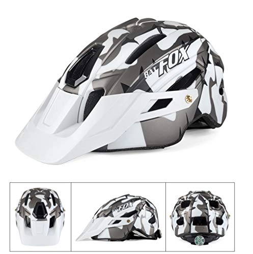 Mountain Bike Helmet : HNZS MTB Bicycle Helmet Camouflage Helmet Mountain Road Bike Riding Helmet With Tail Light-white black Ti gray