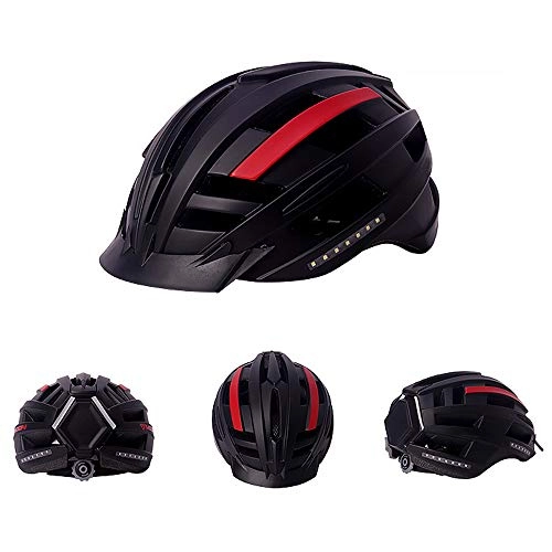 Mountain Bike Helmet : HUOFEIKE Bluetooth LED Light Bicycle Helmet, Easy To Answer the Phone To Listen To Music, with Sun Visor Ventilation Suitable for Mountain Bike Road Bike, Black