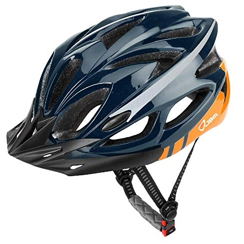 Mountain Bike Helmet : JBM Adult Cycling Bike Helmet Specialized for Men Women Safety Protection CE Certified Adjustable Lightweight Bicycle Helmet with Reflective Stripe and Removal (Dark Blue Orange, Large)