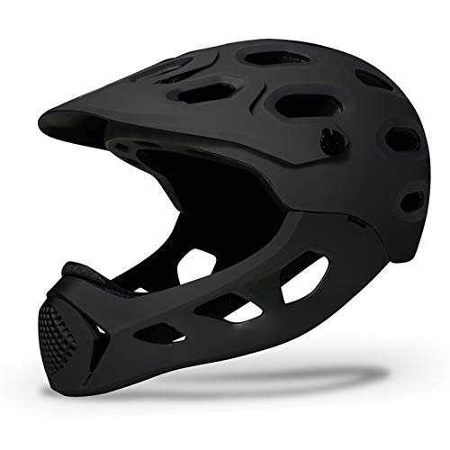 Mountain Bike Helmet : JHHXW Cycling Helmet, Removable Protective Chin Bar, Mountain Bike Full Face Extreme Sports Safety Helmet, M / L (56-62cm) (Color : Black)